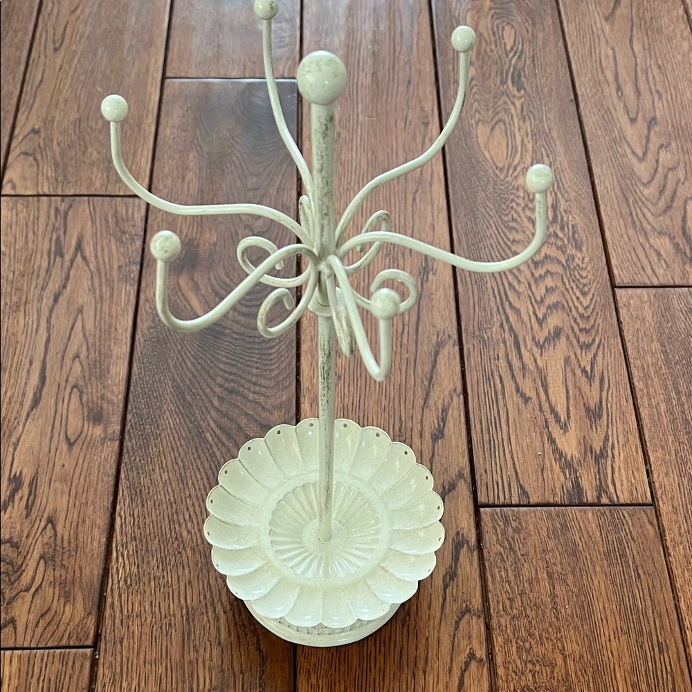 White Metal Jewelry Tree Stand - Decorative Counter Accent
